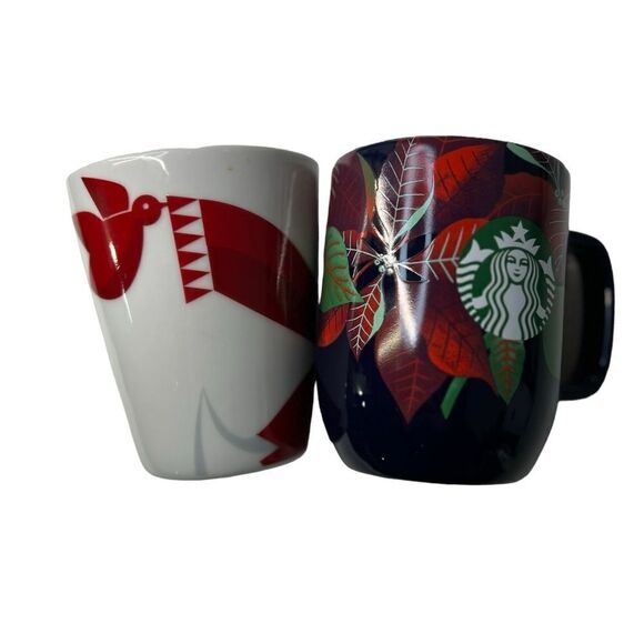 🎄2 Christmas cups!! Starbucks 2012 Christmas Red Fox with Bird & poinsettia mug - Picture 13 of 15